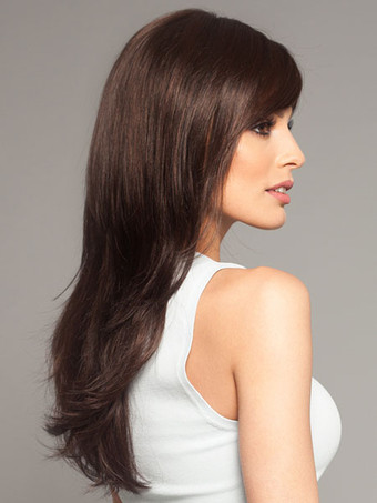ロングウィッグ　ブラウン　フルウィッグ　女性用　ストレート　耐熱ファイバー　女性用　シック＆モダン　レイヤード　