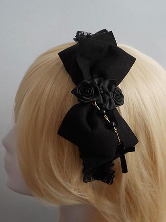 Black Synthetic Hair Bow Headband
