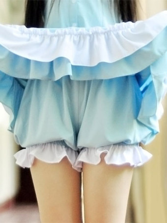ブルー 甘ロり　ロリィタブルマー　2025　レーストリム　フリル　ロリータファッション