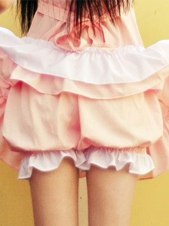 ライトピンク甘ロり　ロリィタブルマー　2025　レーストリム　フリル　ロリータファッション