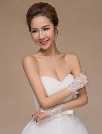 ウエディンググローブ　ブライダルグローブ　アイボリー　レース　レース　手首の長さ　ウエディング　フィンガーレス　