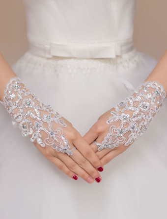 Ivory de encaje elegante manopla nupcial de boda