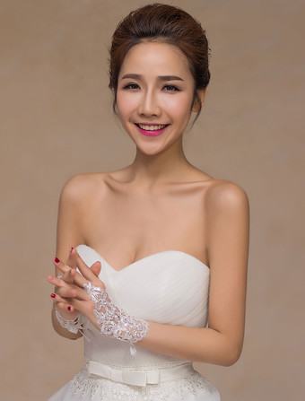 ウエディンググローブ　ブライダルグローブ　アイボリー　レース　レース　手首の長さ　ウエディング　フィンガーレス　