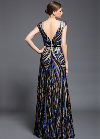 Multicolor stampa Mesh Raso Prom Dress   Abiti per Ospiti di Matrimonio