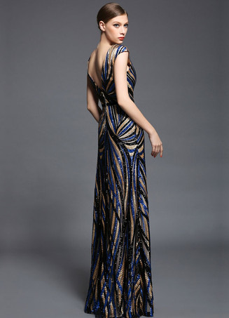 Multicolor stampa Mesh Raso Prom Dress   Abiti per Ospiti di Matrimonio