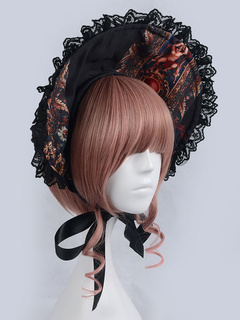 Lolitashow Multicolor Lolita Bonnet Print Lace Synthetic Bonnet