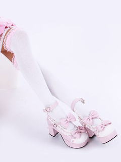 Lolitashow White Over-the-Knee Lace Synthetic Lolita Socks 