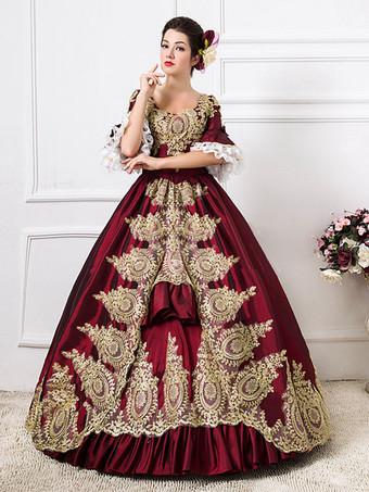 プリンセス 女性用 貴族ドレス 中世 ドレス ワインレッド 半袖 合成繊維 祝日 ドレス バロック風 中世 ドレス・貴族ドレス ヨーロッパ 宮廷風  レトロ