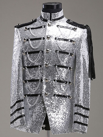 シルバー メンズレトロ衣装　コスチューム　長袖　貴族風　合成繊維　大人用　コート　 ハロウィン