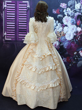 ヴィンテージコスチューム　ベージュ　宮廷　大人用　合成繊維　女性用　ページェント　ドレス　