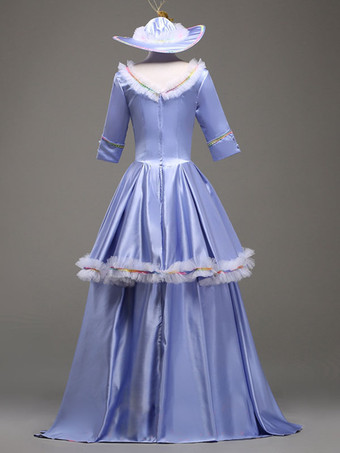 レトロ服　ヴィンテージファッション　コスチューム　ドレス　合成繊維　女性用　ライトスカイブルー　ロココ調　大人用　七分袖　 ハロウィン