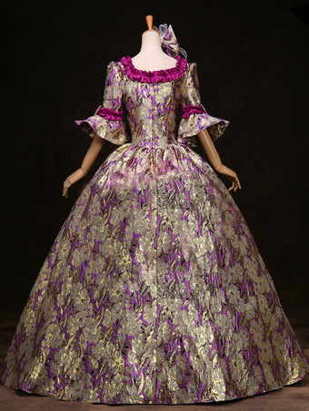 ヴィンテージコスチューム　パープル　宮廷　ページェント　大人用　ドレス　女性用　合成繊維　