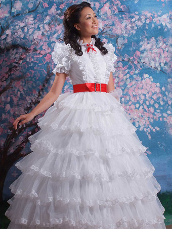 ホワイト ヴィンテージコスチューム　宮廷　ページェント　大人用　ドレス　女性用　合成繊維　