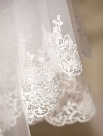 1層　ウェディングベール　シック　アップリケ　セミシアー　レース　ブライダルベール　(300cmの長さ)