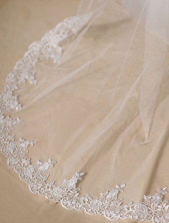1層　ウェディングベール　シック　アップリケ　セミシアー　レース　ブライダルベール　(300cmの長さ)