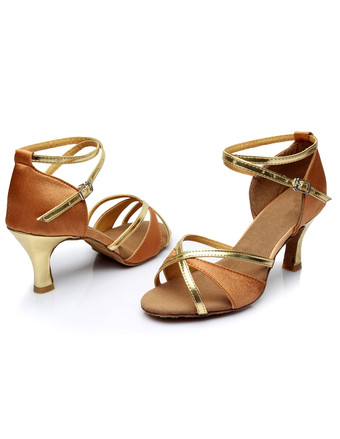 ラテンシューズ　ダンスシューズ　スティレットヒール　オープントゥ　絹織物　シック＆モダン　クリスクロス　調整可能なストラップ　女性用　