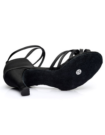 ブラック　ラテンダンスサンダル　2025　サテン　カットアウトストラップ　ボールルームシューズ