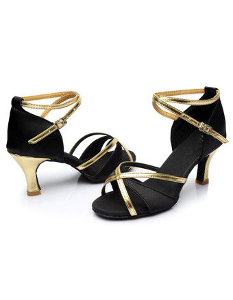 ラテンシューズ　ダンスシューズ　スティレットヒール　オープントゥ　絹織物　シック＆モダン　クリスクロス　調整可能なストラップ　女性用　