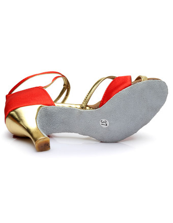 ラテンシューズ　ダンスシューズ　スティレットヒール　オープントゥ　絹織物　シック＆モダン　クリスクロス　調整可能なストラップ　女性用　