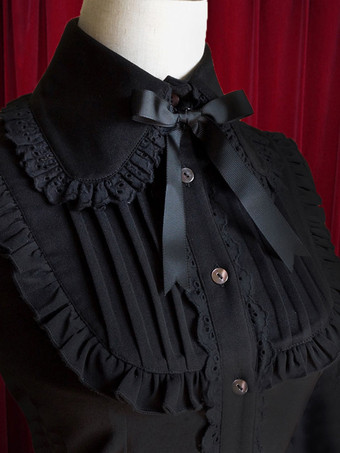 ロリィタブラウス　コットン　シャーリング　パーティー　長袖　スタンドカラー　レトロ　