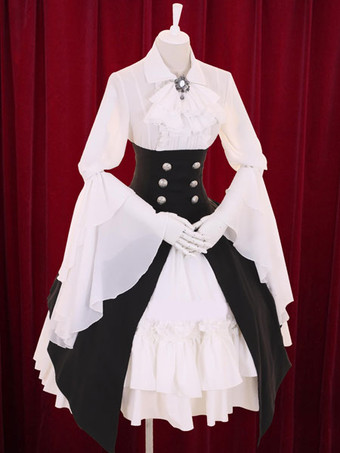 Lolitashow Vestido Lolita multicolor Vestido de algodón escalonado con botones
