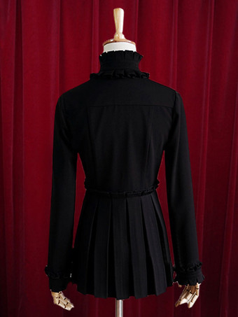 ロリィタブラウス　コットン　パーティー　レトロ　スタンドカラー　シャーリング　長袖　