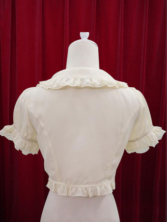 【高評価】ロリィタブラウス　シャーリング　半袖　コットン　レトロ　折り襟　パーティー