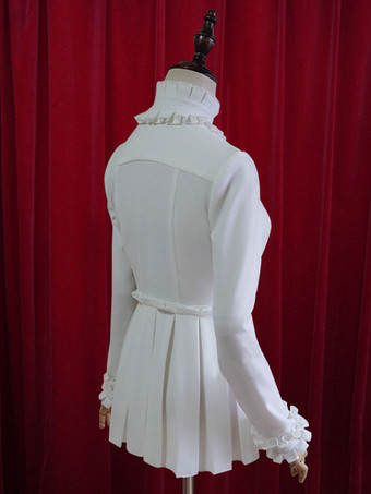 ロリィタブラウス　コットン　パーティー　レトロ　スタンドカラー　シャーリング　長袖　