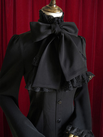 ロリィタブラウス シャーリング 長袖 コットン レトロ スタンドカラー パーティー