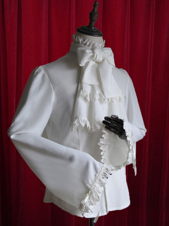 ホワイト ロリィタブラウス シャーリング 長袖 コットン レトロ スタンドカラー パーティー