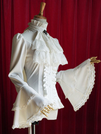 ホワイト ロリィタブラウス シャーリング長袖コットンレトロスパーティー