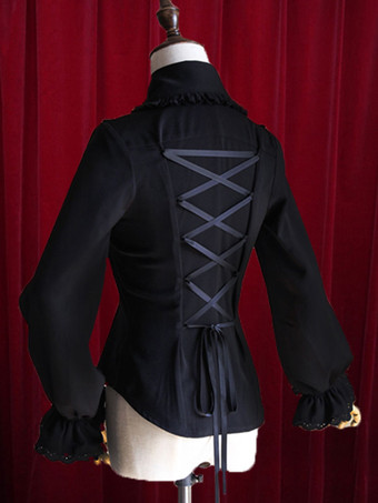 ロリィタブラウス　コットン　シャーリング　パーティー　長袖　スタンドカラー　レトロ　