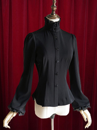 ロリィタブラウス シャーリング 長袖 コットン レトロ スタンドカラー パーティー