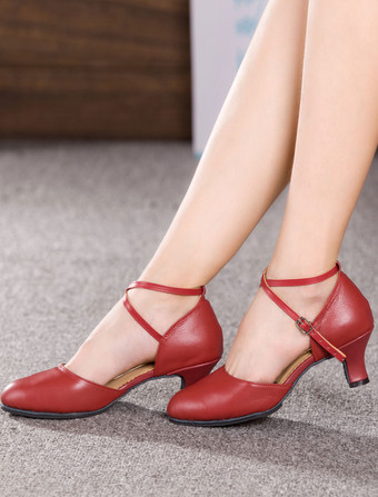 ワインレッド ブラック　ダンスサンダル　2025　ストラップ　牛革　ヒール　女性用