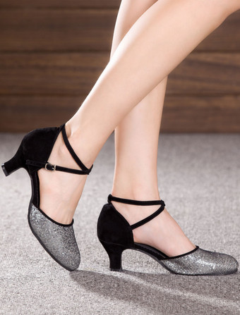 ブラック 女性のためのマルチカラー ダンス サンダル グリッター ヒール