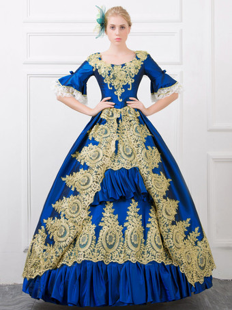 Vestido de baile vestido vitoriano vestido de baile sino de cetim meia manga azul princesa vestido vintage halloween