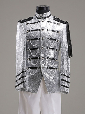 レトロ衣装　コスチューム　メンズ　シルバー　大人用　制服用ラシャ　貴族風　長袖　コート　 ハロウィン