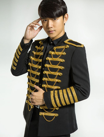 男性のレトロな衣装黒のロココ調コート パンク裁判所制服布衣装