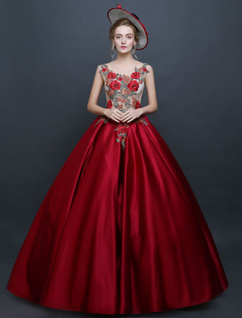 Prom Dress Victorian Dress Rococo Ball Gown Chic Satin Sleeveless Burgundy Princess Vintage Dress Halloween