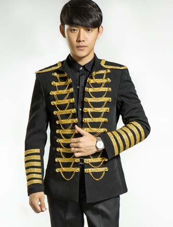 ブラック 男性のレトロな衣装黒のロココ調コート パンク裁判所制服布衣装