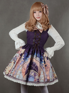 Lolitashow Purple Lolita Dress Straps Print Chiffon Dress