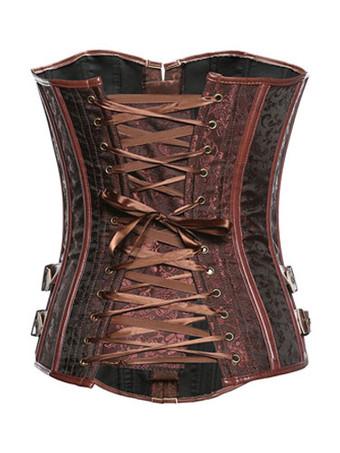 Brown Steampunk Overbust Steel Boned Corsets With Hook Closure - Milanoo.com