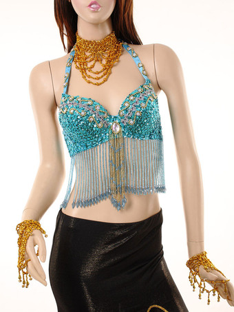 Bra Belly Dance Costume Ocean Blue Women's Bollywood Dance Tops -  Milanoo.com