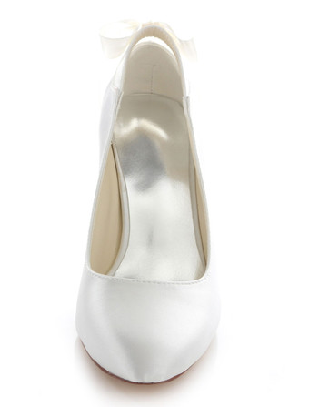 ブライダルパンプス　パーティーパンプス　女性用　絹織物　丸いつま先　スティレットヒール　リボン　ウエディング　シンプル　