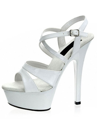 ホワイト セクシーサンダル　オープントゥ　PU　スティレットヒール　セクシー　クリスクロス　レイブ・クラブ　
