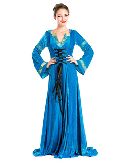 Halloween Renaissance Dress Polyester Medival Blue front Lace Up Costume Cosplay is $133.99 (15% off)
