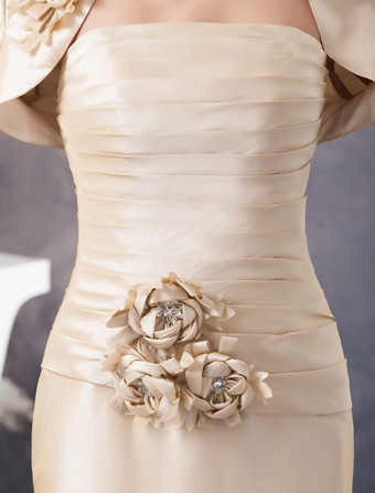 2ピース　新婦の母のドレス　スーツ　ストラップレス　花　フロア丈　マーメイド　イブニングドレス Milanoo