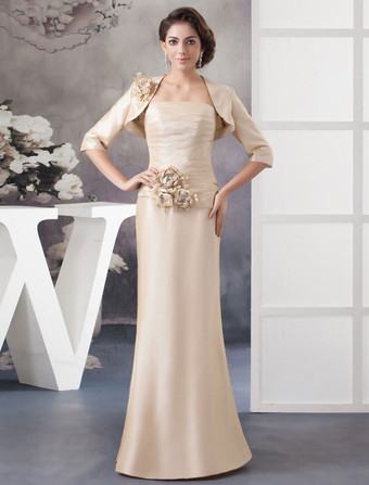 2ピース　新婦の母のドレス　スーツ　ストラップレス　花　フロア丈　マーメイド　イブニングドレス Milanoo