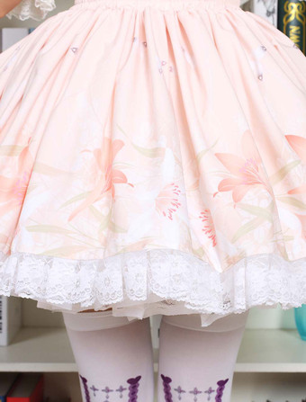 可愛いロリータドレス　2025　甘い　ピンク　フラワープリント　中華風のロリータレーストリムスカート　サスペンダー付き　アイドル衣装　