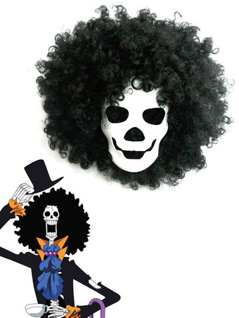 Halloween Ein Stück Toten Knochen Brook Maske und schwarze Perücke Anime Cosplay Zubehör